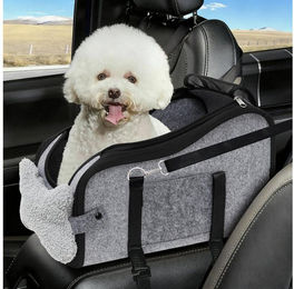 LuxusKollektion Hundeautositz aus Plüsch für kleine Hunde in Grau mit Aufbewahrungstaschen und Gurt – Bild 1 von 4