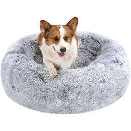 LuxusKollektion Orthopädisches Hundebett rund aus Plüsch Grau Größe L – Bild 1 von 7