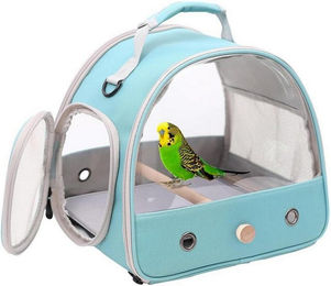 LuxusKollektion Tiertransporttasche für Vögel wie Wellensittiche aus transparentem Kunststoff in Blau – Bild 1 von 3