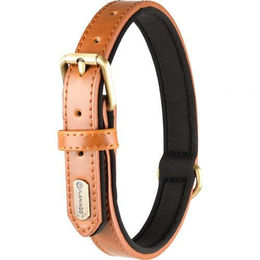 Produktbild von LYABO Flamingo Halsband für Hunde aus Kunstleder in Cognac Braun Größe M 36/44cm
