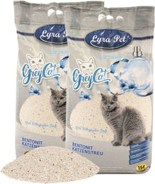 Lyra Pet GreyCat Katzenstreu Bentonit mit Aktivkohle und Babypuder Duft, 2 x 15 Liter Klumpstreu - 2 x 15 l – Bild 1 von 11