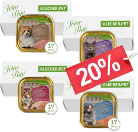 Lyra Pet Lecker.Pet Feine Paté Katzenfutter Nassfutter Mix Rind Pute Huhn Lachs 68 x 100 g Getreidefrei - 68 x 100 g – Bild 1 von 8