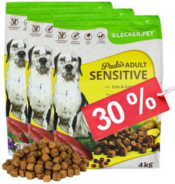 Lyra Pet Lecker.Pet Paula's Adult Sensitive Ente & Kartoffel Hundefutter Trockenfutter Getreidefrei 12 kg - 3 x 4 kg – Bild 1 von 9