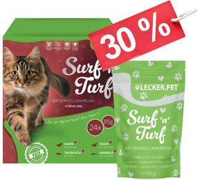 Lyra Pet Lecker.Pet Surf'n'Turf Katzenfutter Nassfutter Stückchen in Gelee 24 x 85 g Multipack mit hohem Fleischanteil für erwachsene Katzen - 24 x 85 g – Bild 1 von 5