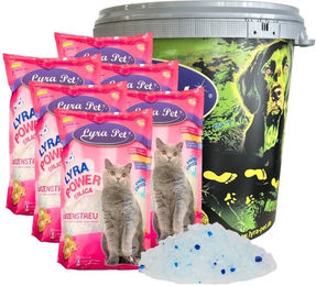 Lyra Pet Lyra Power Silikat Katzenstreu unparfümiert 6 x 5 Liter mit 30 Liter Abfalltonne - 6 x 5 l – Bild 1 von 12
