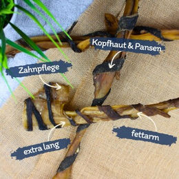 Lyra Pet Rinderkopfhautstangen mit Pansen 70 cm Monoprotein Kausnack für Hunde – Bild 1 von 7