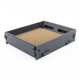 Lyveo Katzenbett mit austauschbarem Kratzbrett aus Pappe und Spielball in Grau 43x33x8 cm – Bild 1 von 5