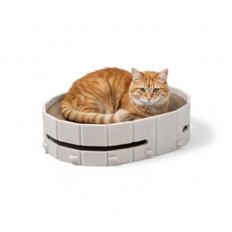 Lyveo Katzenbett mit Kratzbrett aus Pappe und Spielball aus Stoff in Beige für kleine bis mittelgroße Katzen 43x34x11 cm – Bild 1 von 3