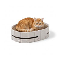Produktbild von Lyveo Katzenbett mit Kratzbrett aus Pappe und Spielball aus Stoff in Beige für kleine bis mittelgroße Katzen 43x34x11 cm