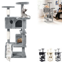 Produktbild von LZQ Kratzbaum für Katzen 130 cm in Grau und Beige mit Sisal-Kratzsäulen, Plüsch-Liegeflächen, Höhle und Leiter