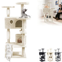 Produktbild von LZQ Kratzbaum für Katzen in Beige mit Sisal-Kratzsäulen, Höhle, Leiter und Hängespielzeug, 130 cm