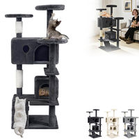 Produktbild von LZQ Kratzbaum für Katzen in Blaugrau mit 130 cm Höhe, Sisal-Kratzsäulen, Höhle, Leiter und Hängespielzeug