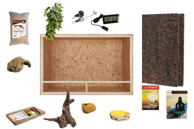 Produktbild von M&S Reptilien Komplettset für Leopardgeckos aus Holzbeton in Schwarz für Wüstentierhaltung