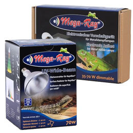 Produktbild von M&S Reptilien Mega Ray 70 Watt Set mit Wärmespot, E27 Fassung und Vorschaltgerät in Schwarz - 70 Stk.