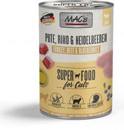 Produktbild von MAC's Cat 400g Dose Katzennassfutter Sparpaket 12 x 400 Gramm Pute, Rind & Heidelbeeren