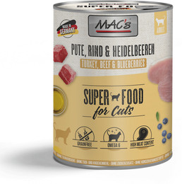 Produktbild von MAC's Cat 800g Dose Katzennassfutter Sparpaket 12 x 800 Gramm Pute, Rind & Heidelbeeren
