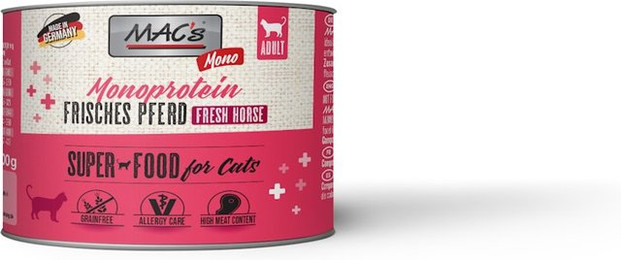 Produktbild von MAC's Cat Adult Monoprotein 200g Dose Katzennassfutter Sparpaket 12 x 200 Gramm Pferd