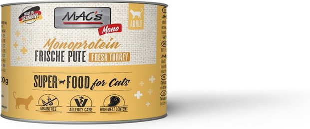 Produktbild von MAC's Cat Mono Sensitive 200g Dose Katzennassfutter Sparpaket 12 x 200 Gramm Pute