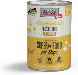 Produktbild von MAC's Dog MONO Sensitive 400g Dose Hundenassfutter Sparpaket 12 x 400 Gramm Pute