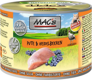 Produktbild von Mac's Katzenfutter Pute, Rind & Heidelbeere - 6 x 200 g