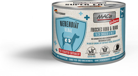 Produktbild von MAC's Vetcare NiereHundenassfutter Vetcare Niere Huhn&Rind Hundenassfutter 12x 200 Gramm