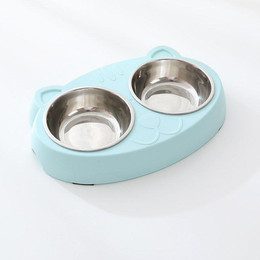 Produktbild von Macaron Pet Double Bowl Kunststoff Kätzchen Hundefutter Trinktablett Feeder Katze Füttern Heimtierbedarf Zubehör