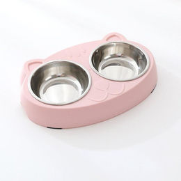 Produktbild von Macaron Pet Double Bowl Kunststoff Kätzchen Hundefutter Trinktablett Feeder Katze Füttern Heimtierbedarf Zubehör