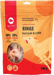 Produktbild von MACED Ringe Huhn und Fisch Hundeleckerli - 500 g