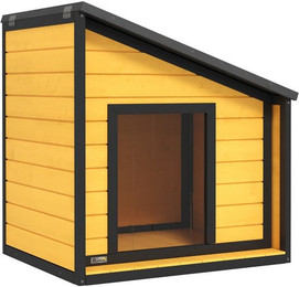 Produktbild von MC Star Hundehütte aus Holz mit aufklappbarem Asphaltdach und Türvorhang