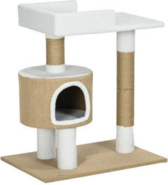 Produktbild von MC Star Kratzbaum 79cm mit Katzenhöhle und Liegefläche aus Jute Braun/Weiß