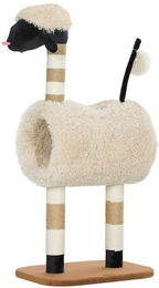 Produktbild von MC Star Kratzbaum im Schaf-Design, mit Kratzpfosten, Tunnel und Spielzeug, 98 cm, Hellbraun