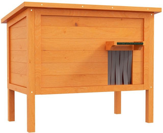 Produktbild von MC Star Tierhöhle Katzenhaus aus Holz mit Türvorhang Outdoor, Isoliert, Erhöhtes Design, für Kleintiere, Orange, 60x60x81,5cm
