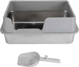 Produktbild von Mechright Katzentoilette Katzentoilette, Spritzschutz für kleine und mittelgroße Katzen, Edelstahl, hohe Seitenwände, leicht zu reinigen