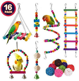 Produktbild von Mechright Vogelspielplatz 16-teiliges Set Wolkenleiter-Rattankugel-Hängerring-Papageienspielzeug, Eine große Auswahl an Modellen, bissfest, sicher und langlebig