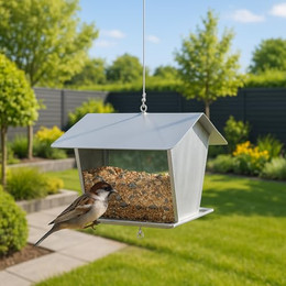 Produktbild von MeLiTec Edelstahl Vogelfutterhaus hängend