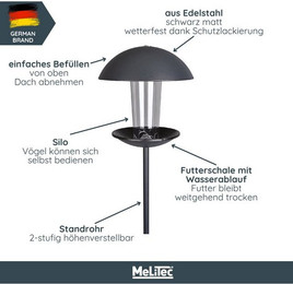 Produktbild von MeLiTec Vogelfutterhaus VH04-1 aus Edelstahl, rund, schwarz