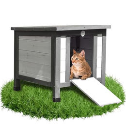 Melko Katzenhaus Grau/Weiß 50 x 45 x 43 cm mit klappbarem Deckel und Rampe – Bild 1 von 8