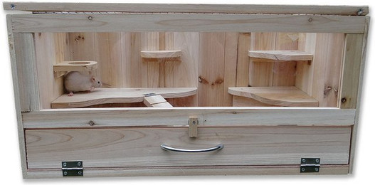 Produktbild von Melko Kleintierkäfig aus unbehandeltem Holz mit Haus und Trinkflaschenhalterung