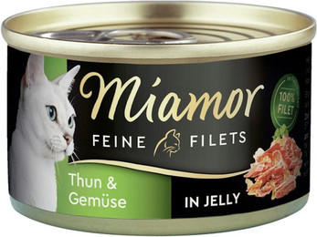 Produktbild von Miamor Feine Filets in Jelly 100g Dose Katzennassfutter 24 x 100 Gramm Thunfisch & Gemüse