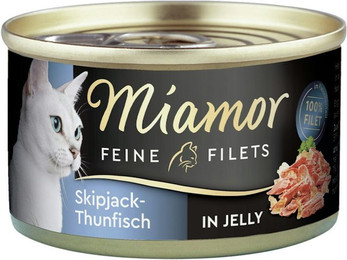 Produktbild von Miamor Feine Filets in Jelly 100g Dose Katzennassfutter Sparpaket 48 x 100 Gramm Skipjack-Thunfisch