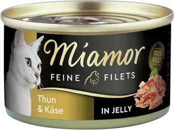 Produktbild von Miamor Feine Filets in Jelly 100g Dose Katzennassfutter Sparpaket 48 x 100 Gramm Thunfisch & Käse