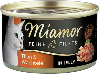 Produktbild von Miamor Feine Filets in Jelly 100g Dose Katzennassfutter Sparpaket 48 x 100 Gramm Thunfisch & Wachtelei