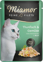 Produktbild von Miamor Feine Filets in Jelly 100g Frischebeutel Katzennassfutter 24 x 100 Gramm Thunfisch & Gemüse
