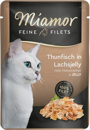 Produktbild von Miamor Feine Filets in Jelly 100g Frischebeutel Katzennassfutter 24 x 100 Gramm Thunfisch in Lachsjelly