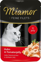 Produktbild von Miamor Feine Filets in Jelly 100g Frischebeutel Katzennassfutter Sparpaket 48 x 100 Gramm Huhn in Tomatenjelly