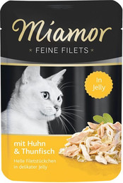 Produktbild von Miamor Feine Filets in Jelly 100g Frischebeutel Katzennassfutter Sparpaket 48 x 100 Gramm Huhn & Thunfisch