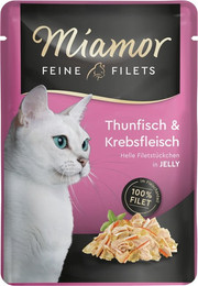 Produktbild von Miamor Feine Filets in Jelly 100g Frischebeutel Katzennassfutter Sparpaket 48 x 100 Gramm Thunfisch & Krebs