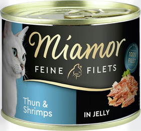 Produktbild von Miamor Feine Filets in Jelly 185g Dose Katzennassfutter 12 x 185 Gramm Thunfisch & Shrimps
