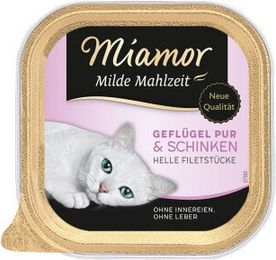 Produktbild von Miamor Milde Mahlzeit Geflügel pur und Schinken - 64 x 100 g