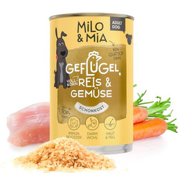 Produktbild von Milo & Mia Geflügel, Reis & Gemüse Nassfutter für Hunde - 24 x 400 g